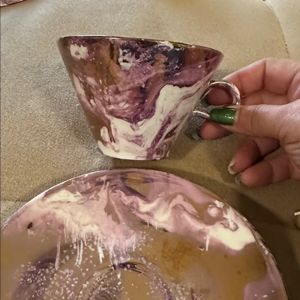 Sascha Brastoff Sacha Surf Ballet Pink Gold Teacup Tea Cup saucer Plate
